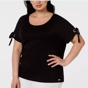 NWT Calvin Klein Black Polished Summer Top with Tie Sleeve Detail - Size 1X
